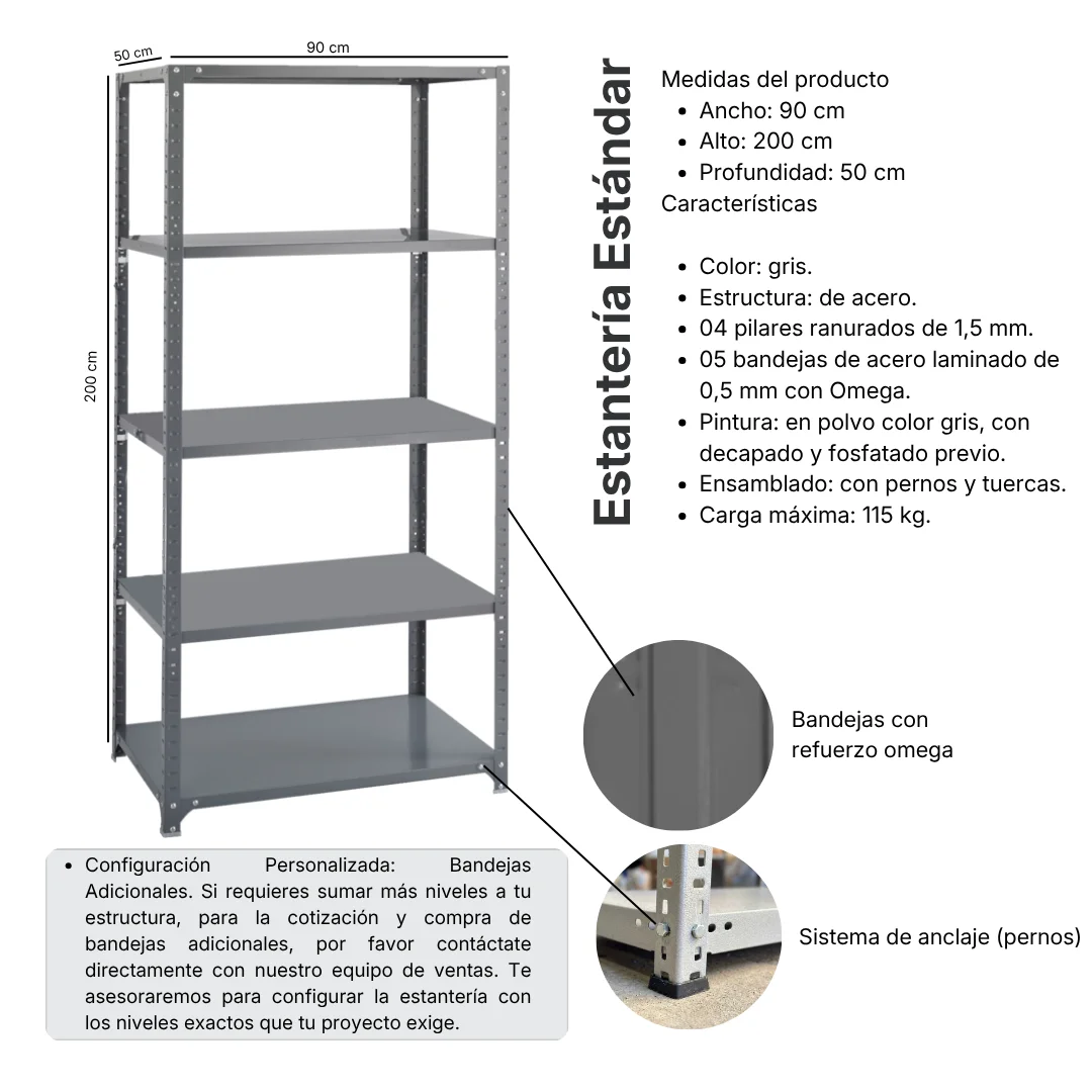 Estantería Mecano Metálico Estandar 50X90x200 5B